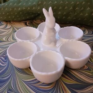 Ashland White Ceramic Bunny Egg Plate Easter Decor